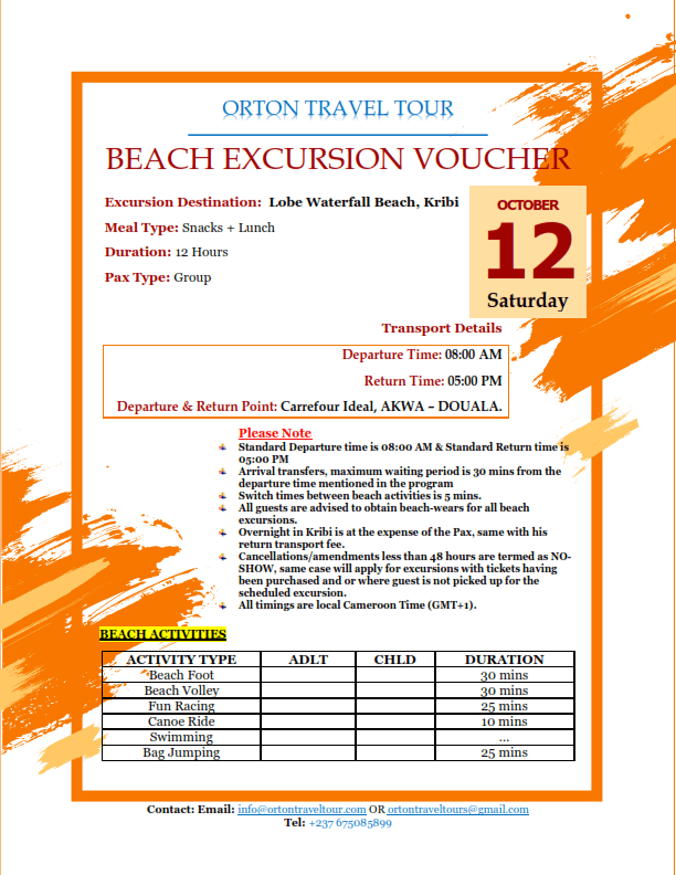 Beach excursion voucher